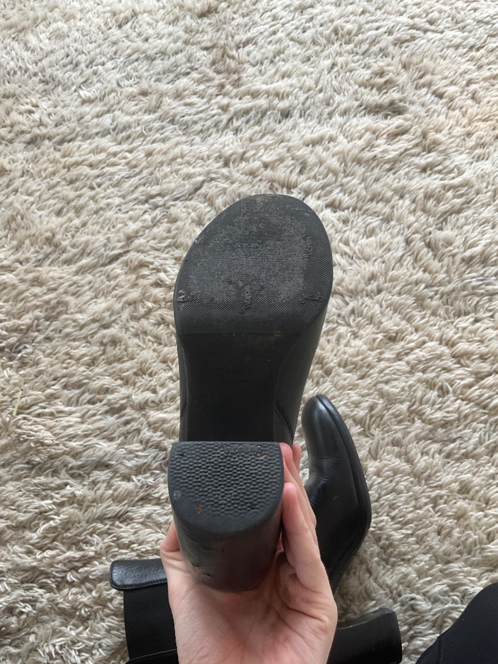 Black Vibram Style Heeled Leather Boots - Picture 7 of 14